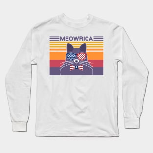 Meowrica Patriotic Cat Vintage Long Sleeve T-Shirt